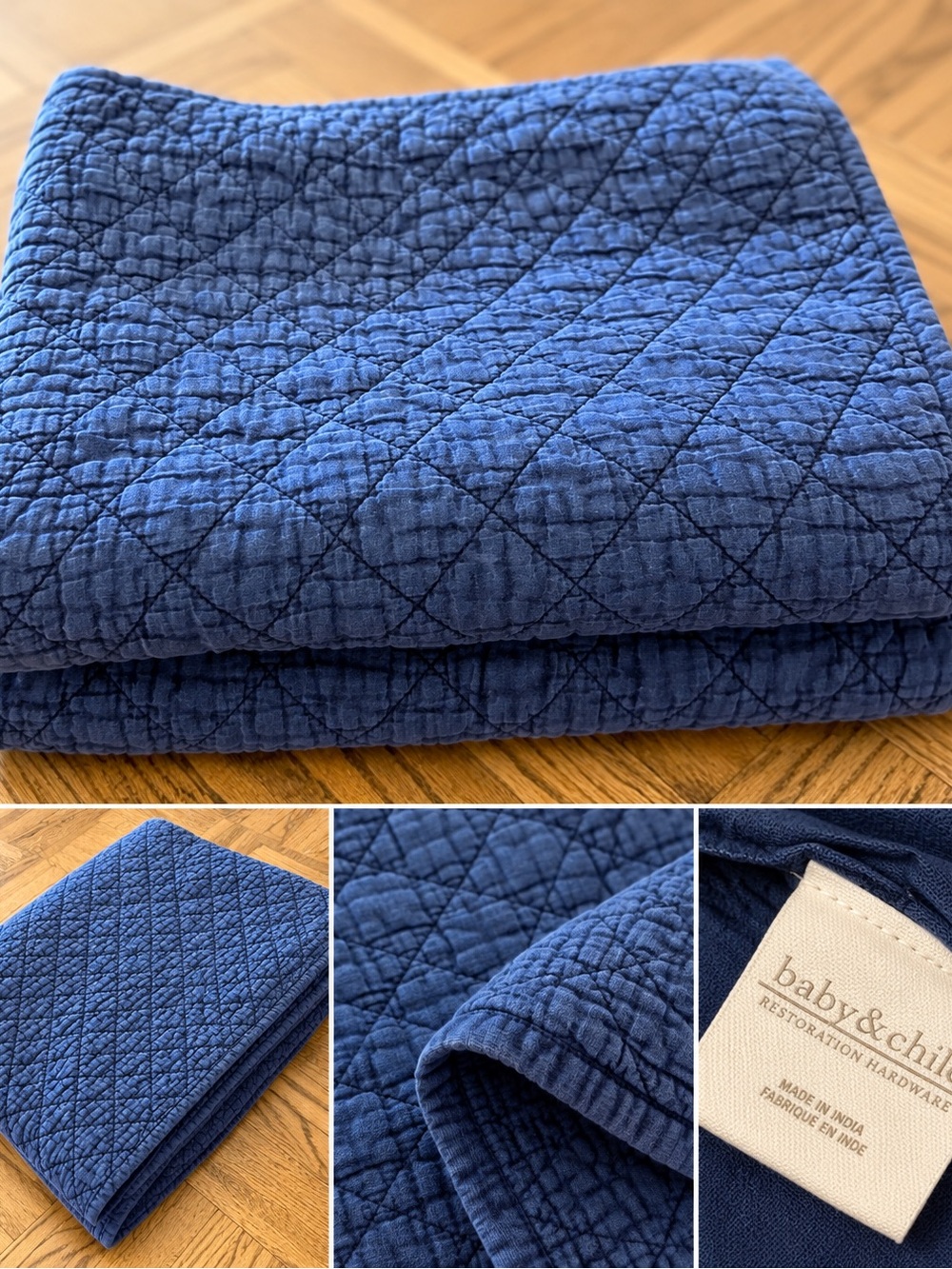 RH Twin Navy Vintage Washed Cotton Quilt